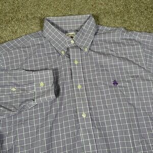 Brooks Brothers Mens Button Down Shirt Regular Fit Checkered Purple White‎ Logo
